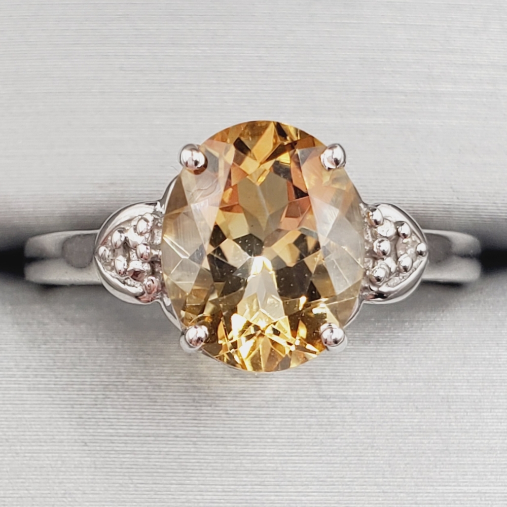 Genuine Oval Citrine & Natural Diamond Accent 925 Sterling Silver Ring